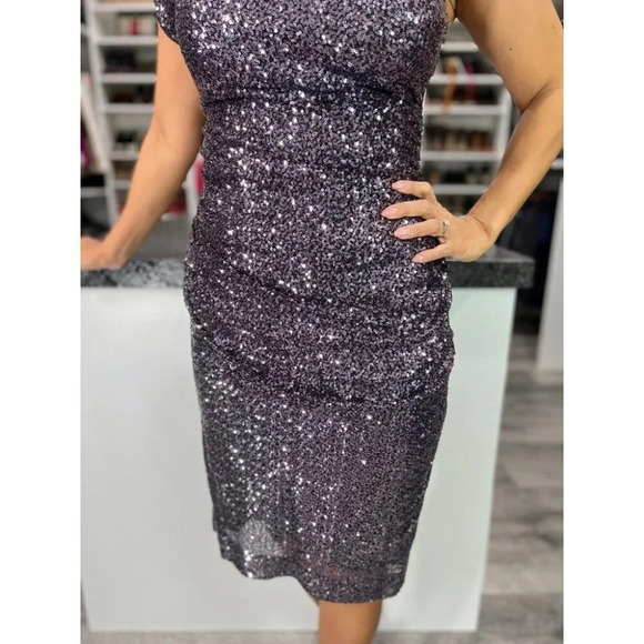 Julian Joyce by Mandalay Rare Purple Sequined One Shoulder Midi Dress $495 - Picture 5 of 12